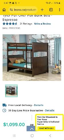 double over double bunk beds with mattress never used