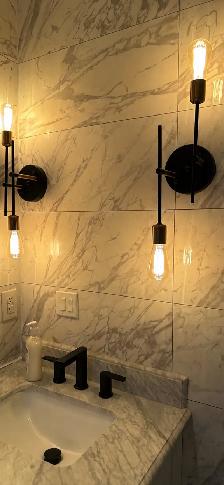 MODERN 2 LIGHT BLACK METAL & GOLD  WALL SCONCE TWO STEM FIXTURE - Photo 2