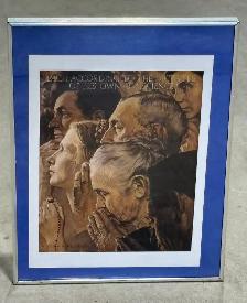 Framed Reproduction Print Of "Freedom of Worship" (N. Rockwell)