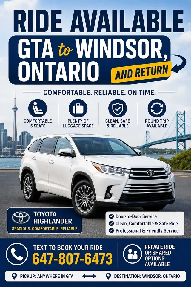 GTA to windsor daily rideshare