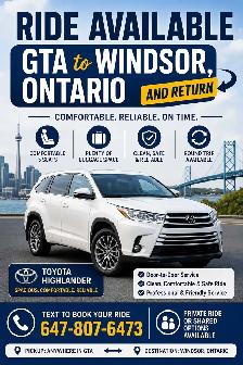 GTA to windsor daily rideshare