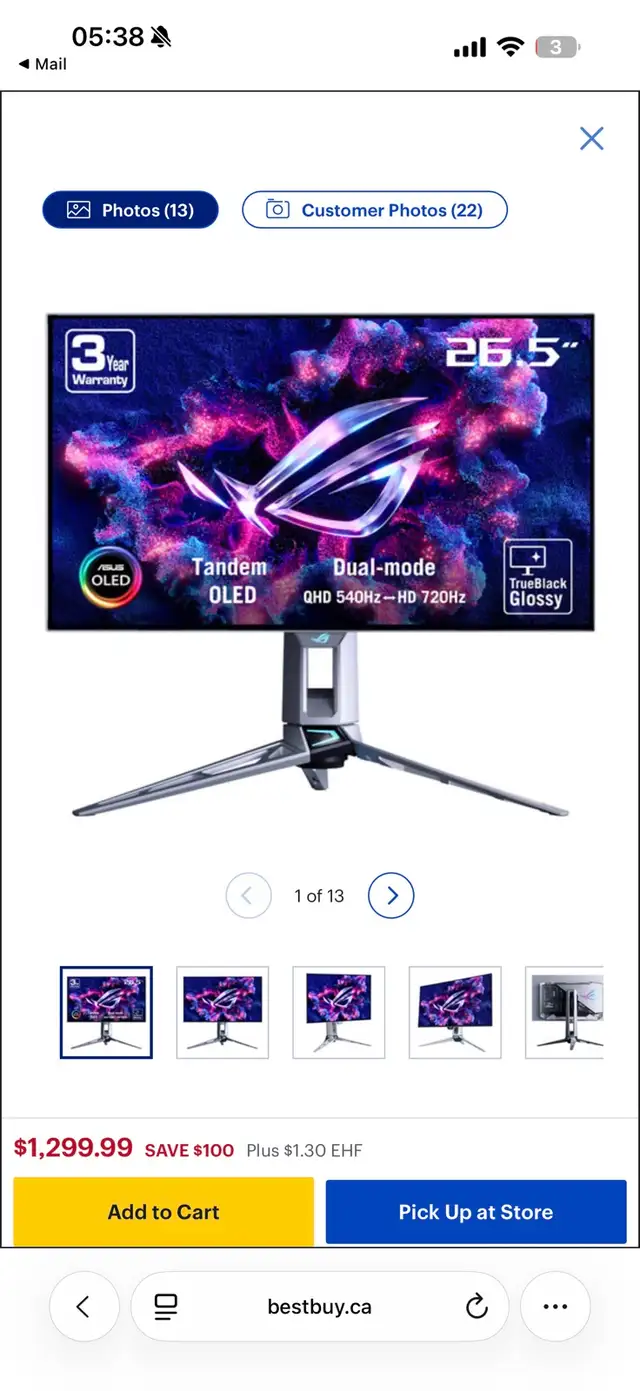 Asus Rog Swift 27" OLED  540hz 0.02ms