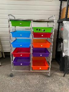 Chariot de rangement à roulettes à 10 tiroirs, ajustables, pour