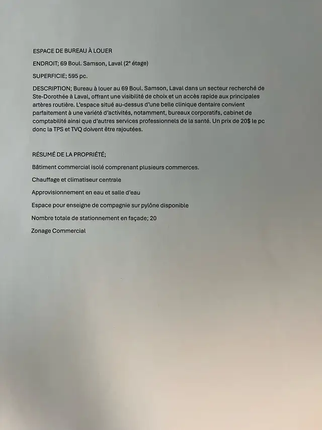 espace commercial à louer Ste-Dorothée