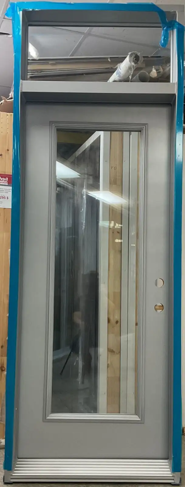 1463PA Porte d’acier 34″G Anodèze Verre clair avec imposte 21×65