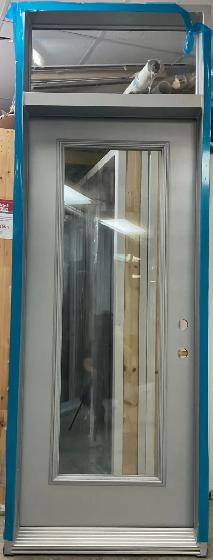 1463PA Porte d’acier 34″G Anodèze Verre clair avec imposte 21×65