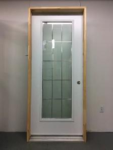 1062PA Porte d’acier 34″G Verre Carreaux sablé tige chrome 21x65