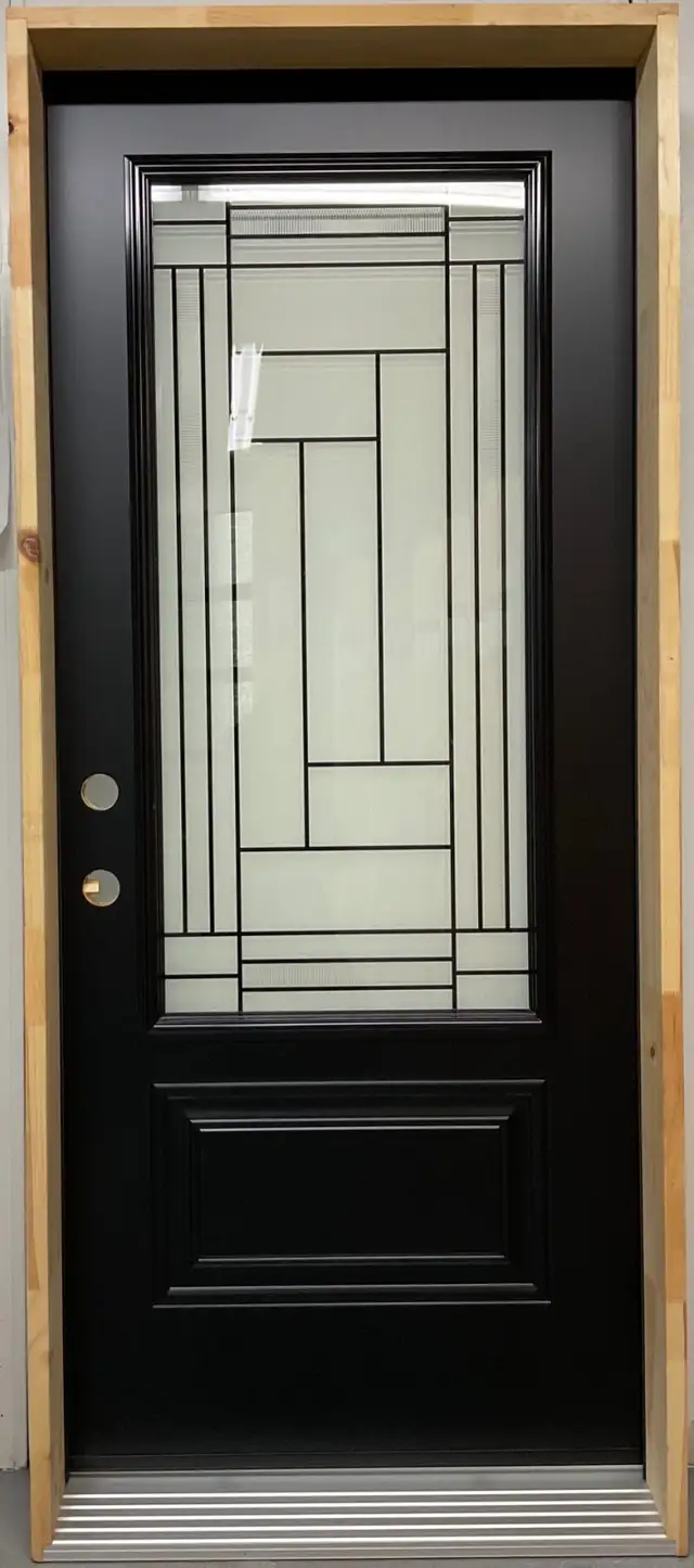 1449PSM Porte d’acier 34″D Noire  Orléan verre Louisbourg 23x49