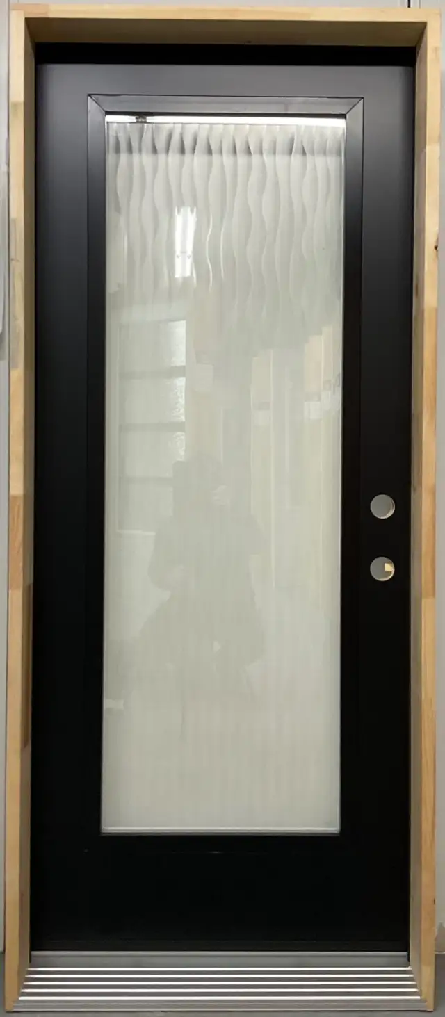 1448PSM Porte d’acier 34″G Noire Verre texturé 23×65
