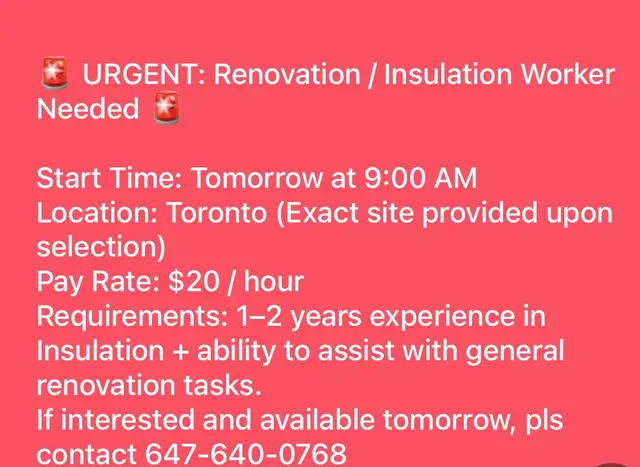 renovation/insulation worker needed