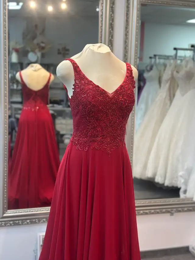 Wine Chiffon Beaded Top Dress