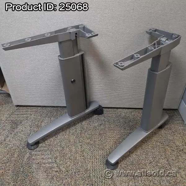 Pair of Silver Height Adjustable Table Desk Leg w/ Rear Wheel