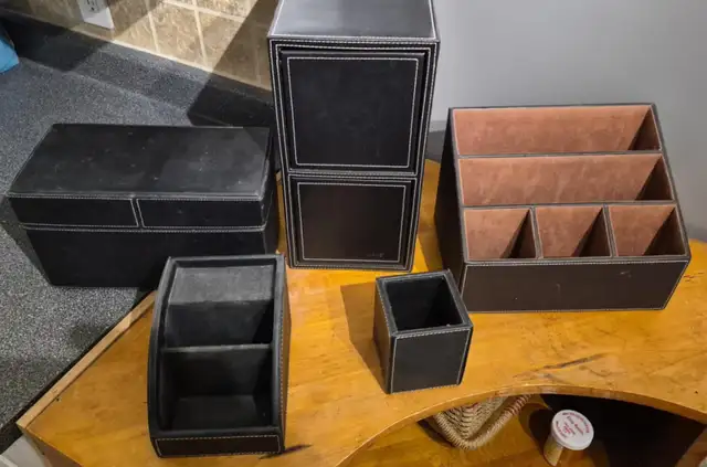 5-PIECE EXECUTIVE DESK ORGANIZER SET – FAUX LEATHER  LIKE NEW 15