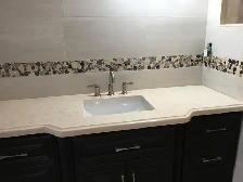 Custom Fabricated White Quartz Vanity Top with Undermount Sink C