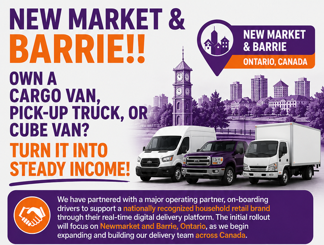 New Market & Barrie! Own a Cargo Van, Pick-Up Truck, or Cube Va