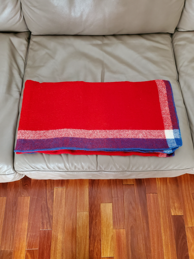 3 COUVERTES DOUCES D'ENFANTS: UNE ROUGE 2 BLEUES: $5 .00 CHACUNE