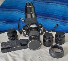 Contax RTS camera, lenses, and film winder