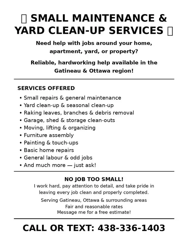 Men for all your needs/ Homme pour tout vos services
