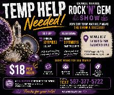 TEMP EVENT HELP NEEDED – GRANDE PRAIRIE ROCK N’ GEM SHOW – $18/H