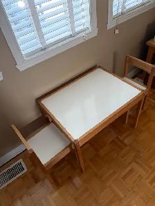 Children's table and 2 chairs, white/pine