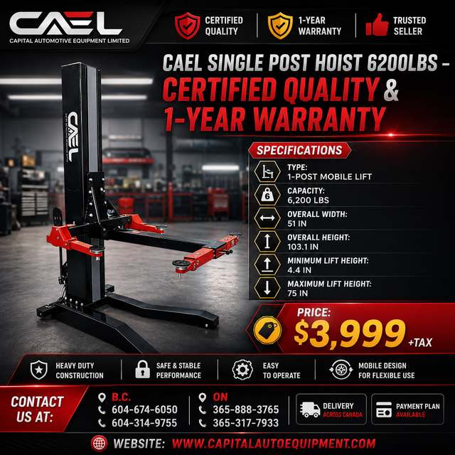 New CAEL Single Post Hoist 6200lbs –Certified &Warranty &Finance