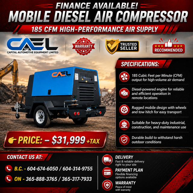 New CAEL Mobile Air Compressor Comes with kubota engine WARRANTY
