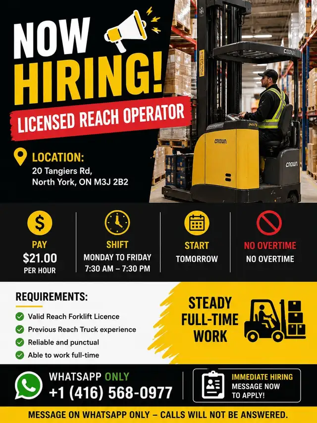 NOW HIRING – LICENSED REACH TRUCK OPERATOR
