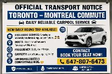Toronto to montreal and montreal to toronto  available rides