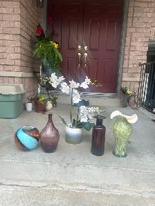 Artificial Orchid Plant and Four Vase