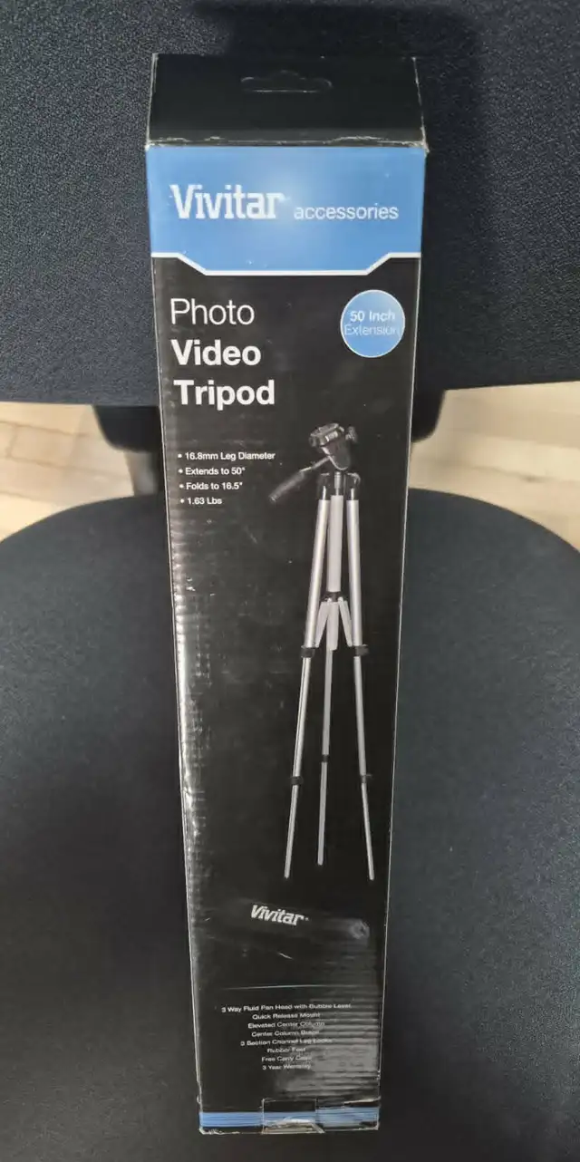 VIVITAR 50' PHOTO & VIDEO TRIPOD – 3-WAY PAN HEAD – NEW SEALED
