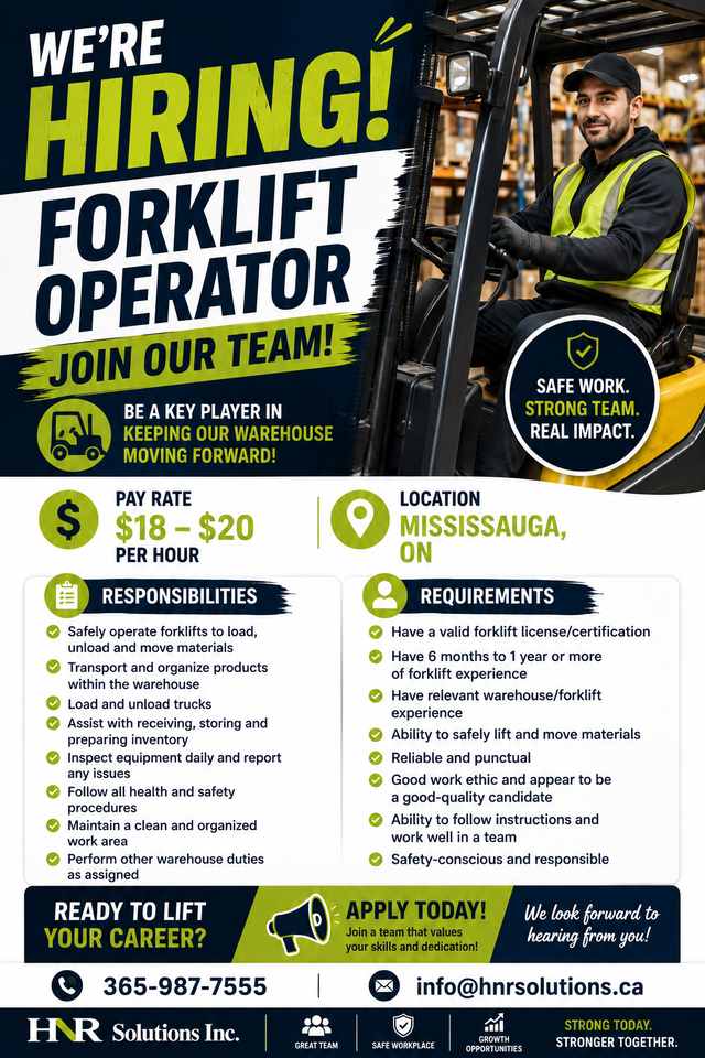 Hiring! Forklift Operator