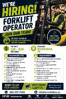 Hiring! Forklift Operator