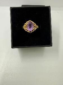 Women's 10K Gold Ring with Amethyst  ~Size 8