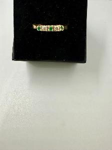 Women's 10K Gold Eternity Band with Diamonds and Emeralds~Size 7