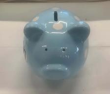 Blue Piggy Bank with White Polka Dots Pearhead Brand Large Ceram - Photo 2
