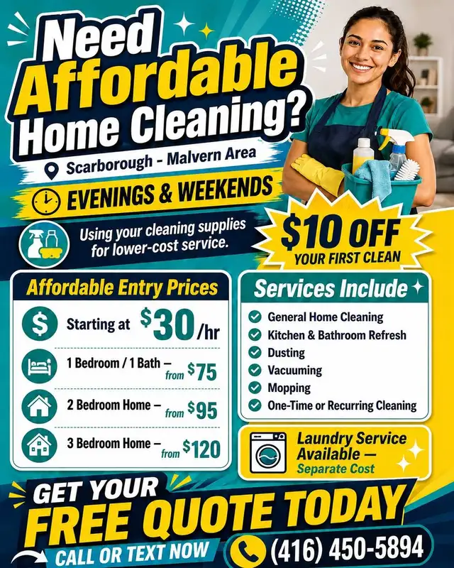 Affordable Home Cleaning $30/hr | Malvern Scarborough |