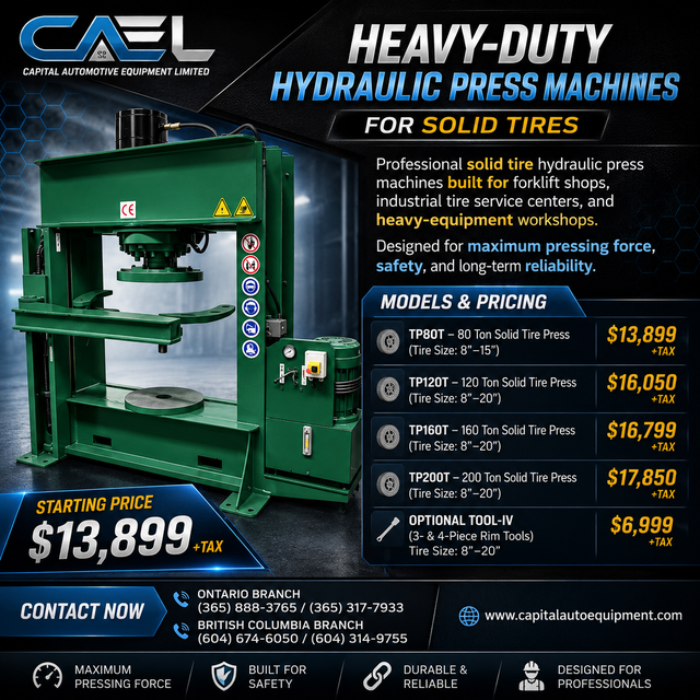 FINANCE– New CAEL Hydraulic Press Machines for Solid Tires (80T–