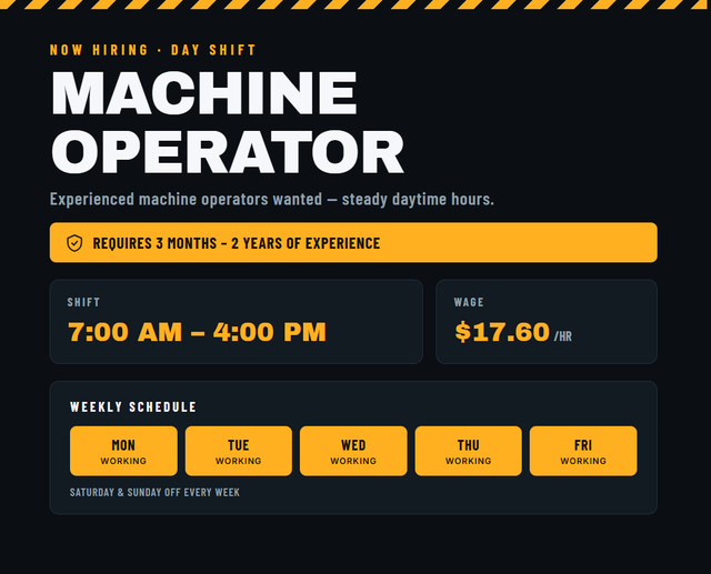 Machine Operator Needed