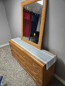 King size bed set, dressing table with mirror, and 2 night stand