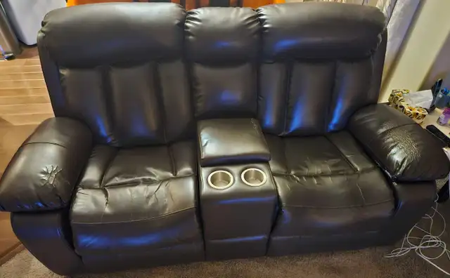 Faux Leather Love Seat Reclining As Is