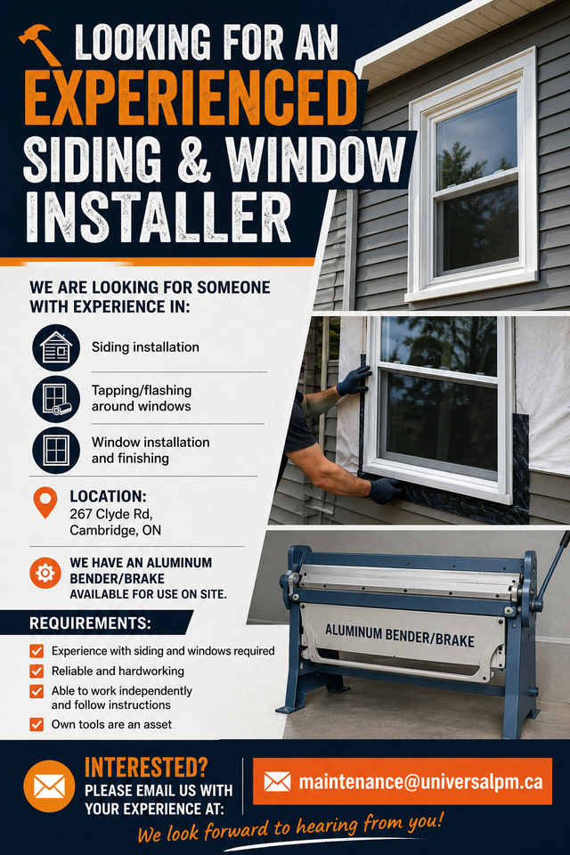 LOOKING FOR AN EXPERIENCED SIDING & WINDOW INSTALLER