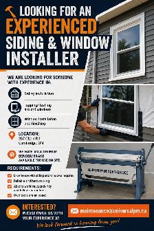 LOOKING FOR AN EXPERIENCED SIDING & WINDOW INSTALLER