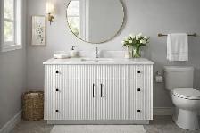 48" brand new solid wood fluted vanity with quartz top