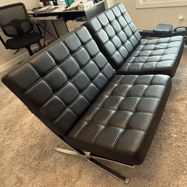 Black Faux Leather 'Barcelona' Replica Chairs (Two Available)