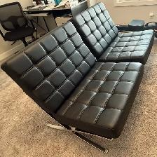 Black Faux Leather 'Barcelona' Replica Chairs (Two Available)