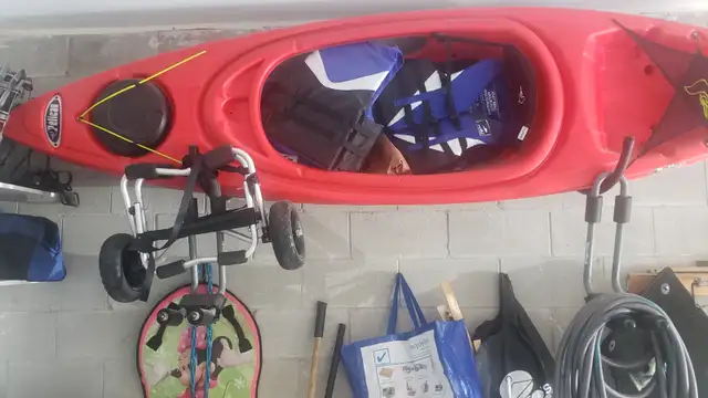 Pelican Kayak, Paddle, PFDs, Cushions, Cart, Carrier For Sale