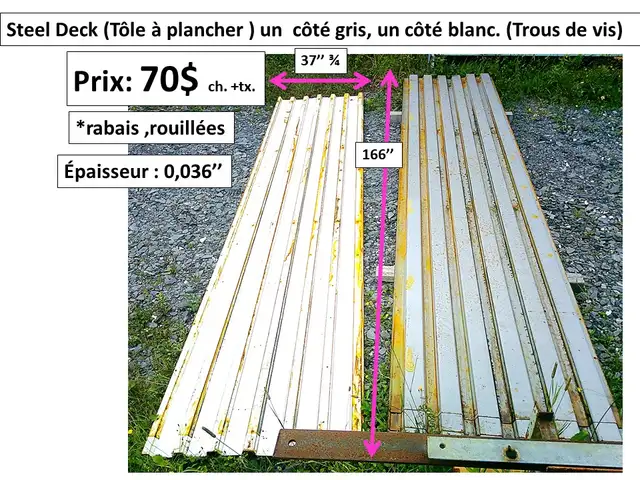 Steel deck (tôle à plancher) 166''longx37'' 3/4 gris/blanc usagé