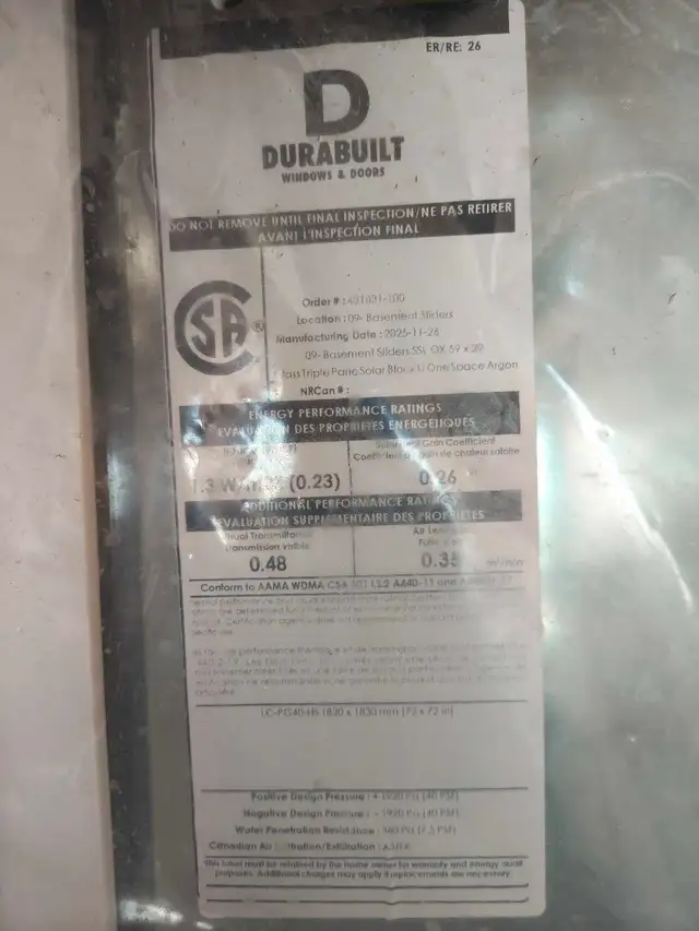 Brand New Durabuilt Basement Slider Window – 59' × 29' – Triple