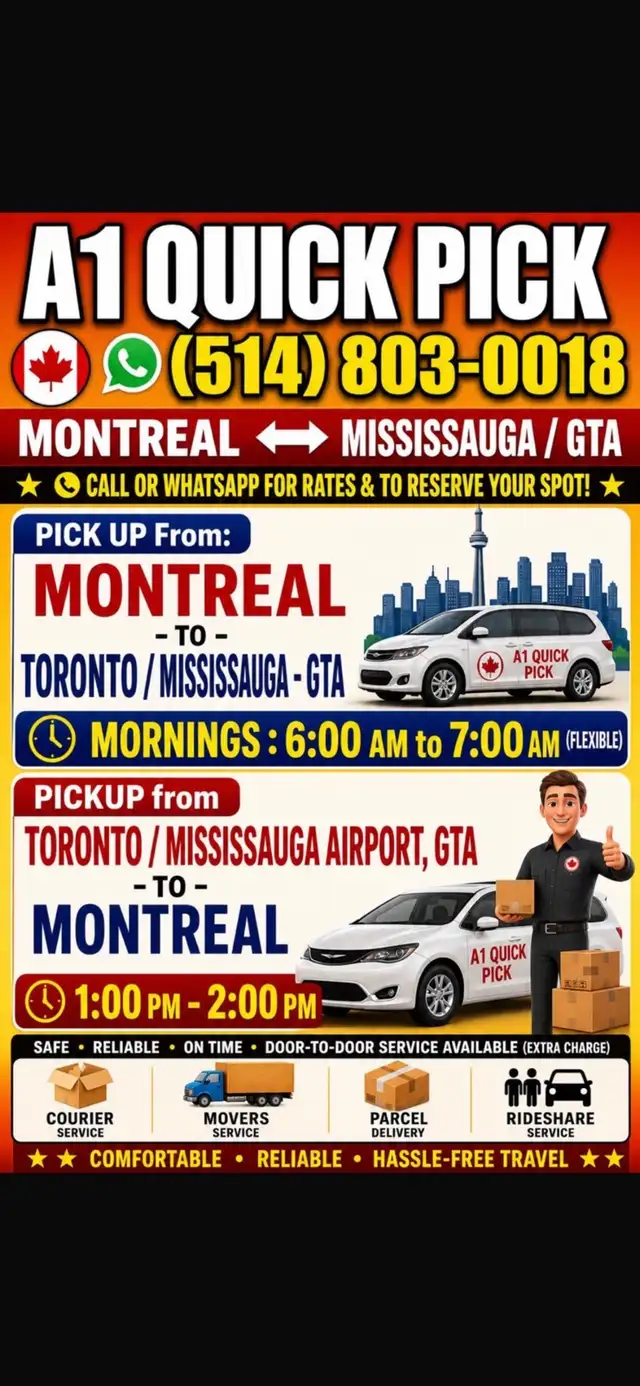 EXPRESS.EVERY DAY-RIDESHARE -MONTREAL TO TORONTO MISSISSAUGA