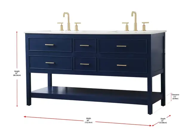 Sinclaire 60'' Double Bathroom Vanity with Engineered Marble Top